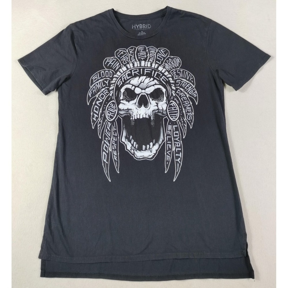 Hybrid Apparel Shirt Mens Medium Black Skull Headdress Graphic Tee Tagless